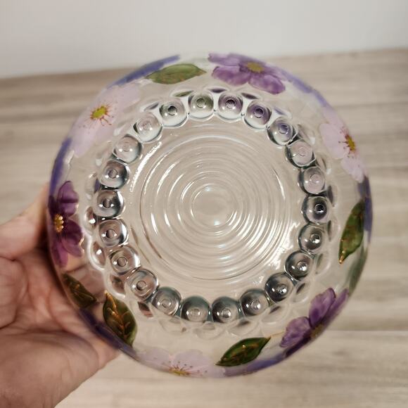 Handpainted Arc France Glass Bowl Purple & Pink Flowers Floral Spring EUC - Picture 7 of 8